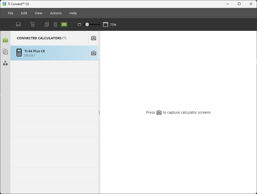 software ti connect ce with a Ti-84 Plus CE connected